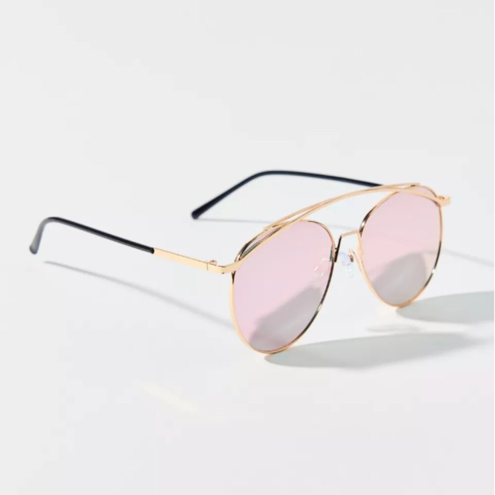 NWT New Lexi Mirrored Metal Aviator Sunglasses Shades Women's One Size Gold Pink